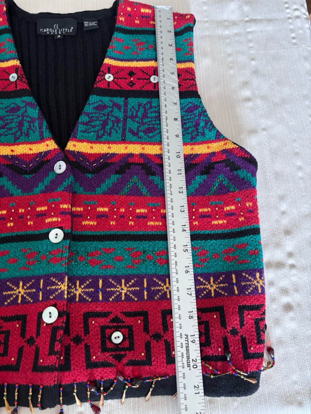Carole Little Vintage 90s Knit Beaded Fringe Sweater Vest Geometric M - Picture 7 of 7